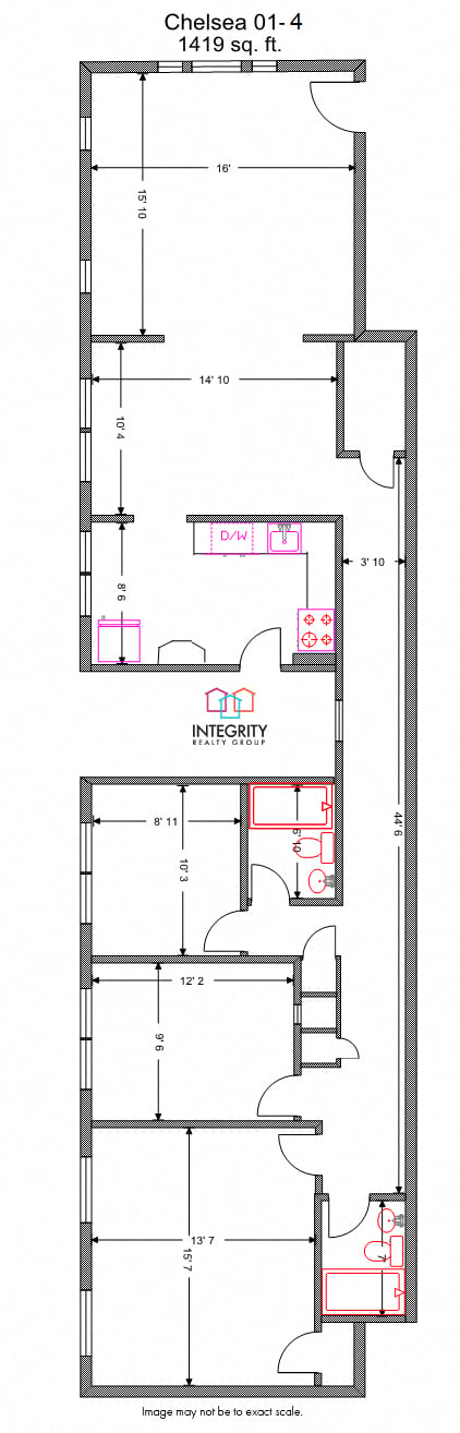 Floor plan layout diagram for Chelsea 3 Bedroom 2 Bath
